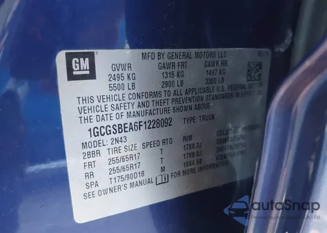 2015 Chevrolet Colorado Lt from USA, damaged, VIN 1GCGSBEA6F1228092